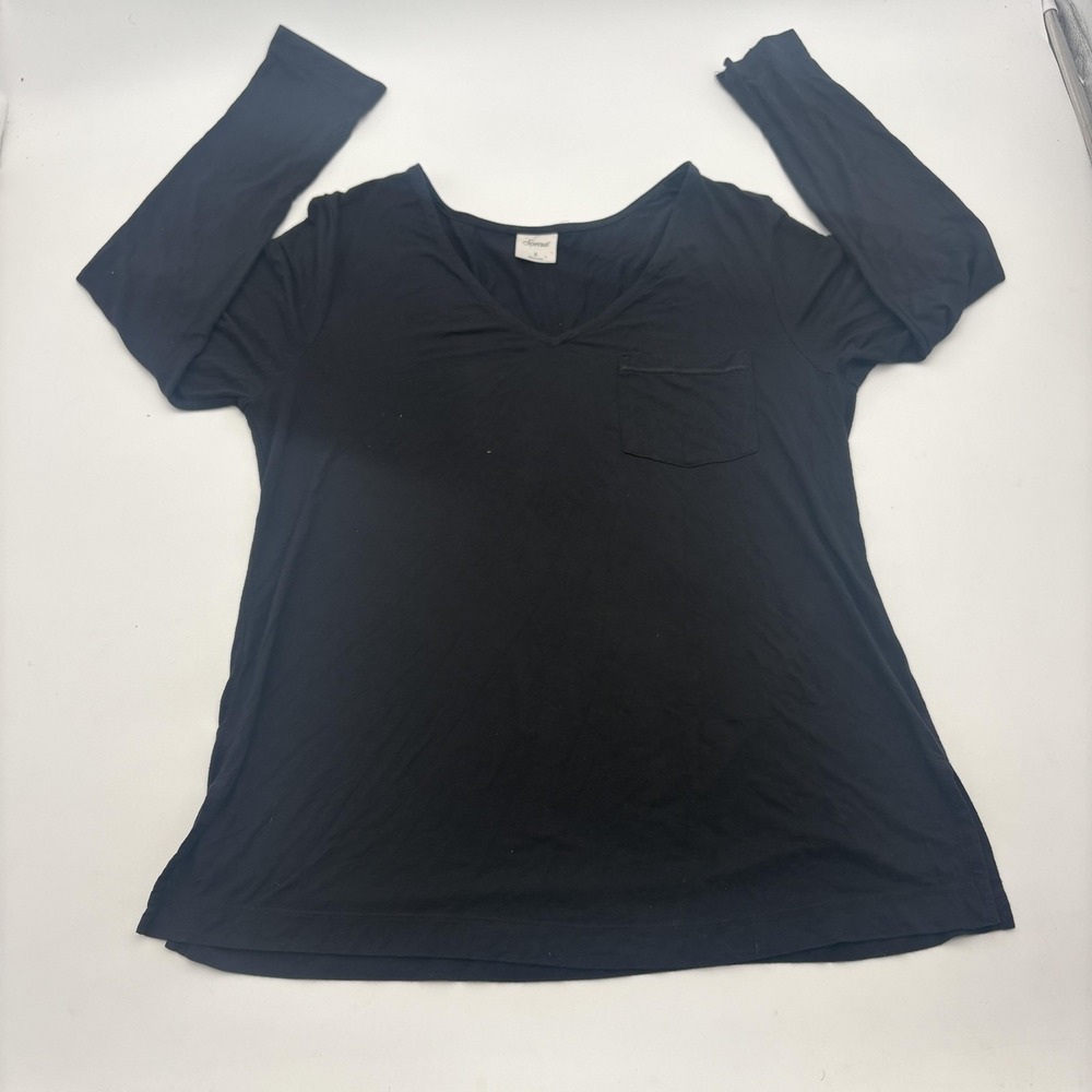 Soma Shirt Womens Small Black V Neck Long Sleeve Pocket Tee‎ Top Basic Casual